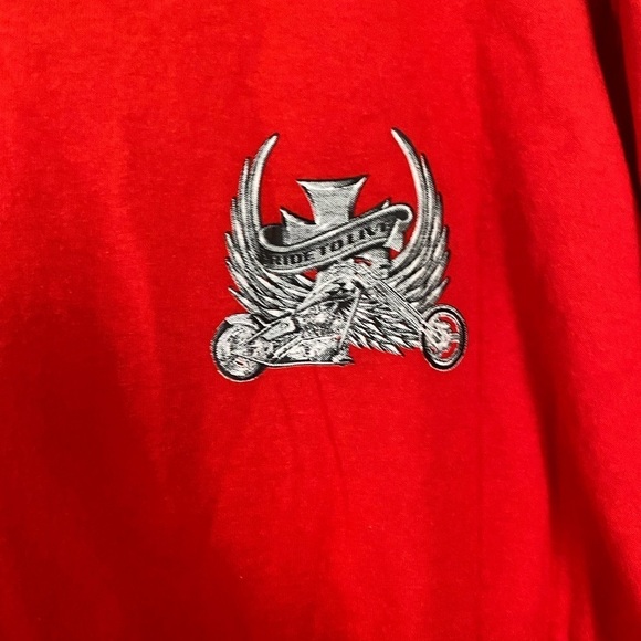 Men’s Red Graphic T Shirt Motorcycle Flaming Skull Tee Size 3XL Ride to Live - Picture 3 of 7